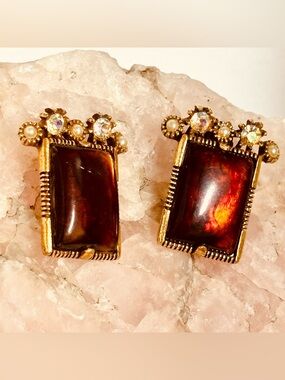 Vintage Selini Faux Amber Clip On Earrings